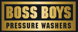 Logo for Boss Boys Pressure Washers with gold text on a black background