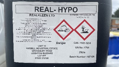 Sodium Hypochlorite 14/15% Cleaner , "REAL-HYPO" 25 Litres